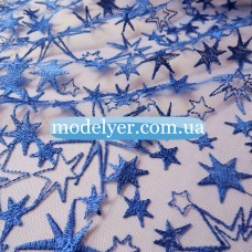 Ткань Сетка с вышивкой звезды (электрик)